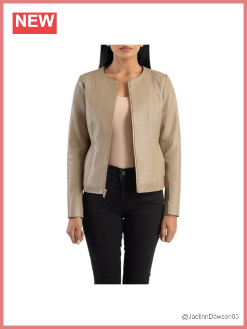 Genuine Lambskin Leather Jacket Collarless Zip Moto Biker